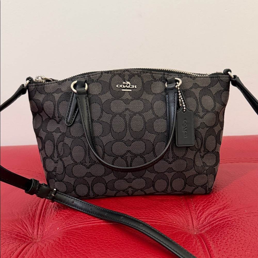 Coach Signature Black and Gray Mini Kelsey Satchel Crossbody Bag